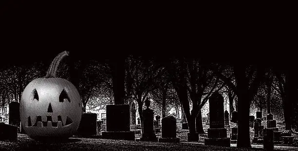 Vector illustration of Spooky cemetery at night