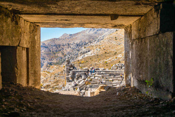 10/30/2022, Türkiye/Burdur/Sagalassos Ancient City. View from the ancient city. People and historical architectural works are visible. Roman empire period ruins.
