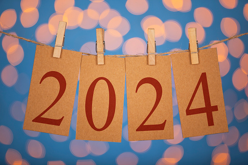 New Year 2024 Concepts Clipped Cards and Lights