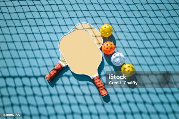 Adults Playing Pickleball On A Public Court Stock Photo - Download Image Now - Pickleball, Sports Court, Racket