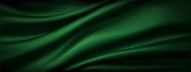 istock Dark green silk fabric luxury background. Vector texture pattern of wavy abstract satin cloth. Luxurious background of green silk fabric. Vector illustration 1738090352