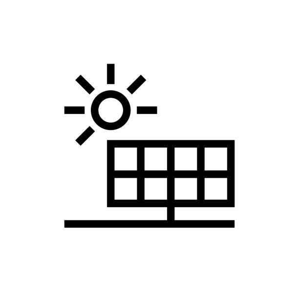 einfaches solarenergie-panel-symbol mit einer leuchtenden sonnenvektor-isolierten illustration - solar power station solar panel sun house stock-grafiken, -clipart, -cartoons und -symbole