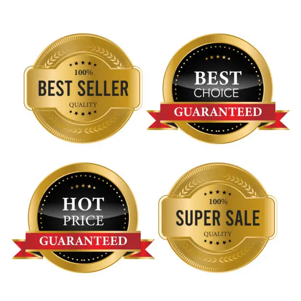 Vector illustration of Set golden badges and labels. vector illustration