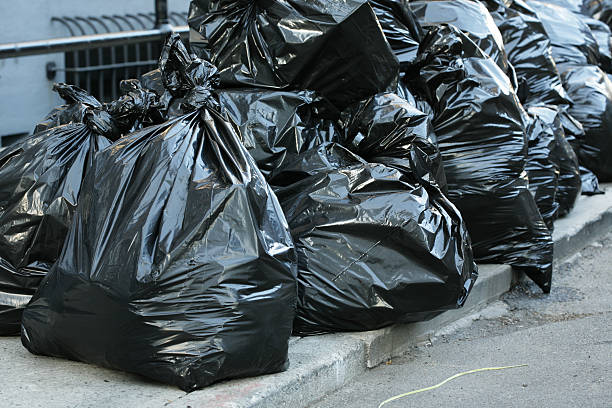 istock Black Garbage Trash Bags by Street Curb 173811720