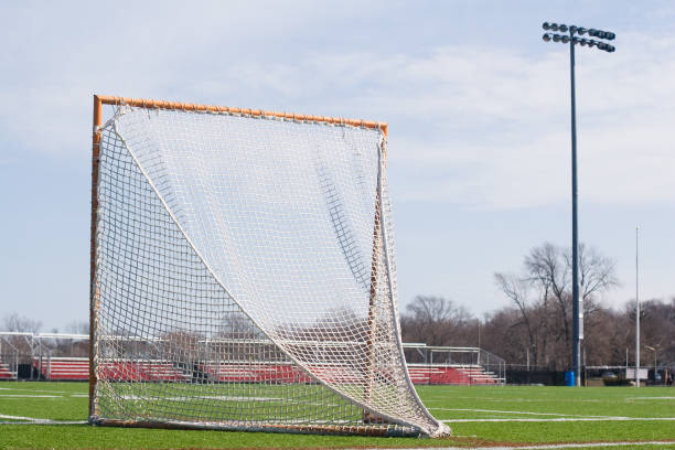 istock Lacrosse goal posts and net on football field 173812720