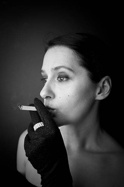 80+ Elegant Woman Smoking Cigarette Posing In Studio Bw Portrait Stock ...