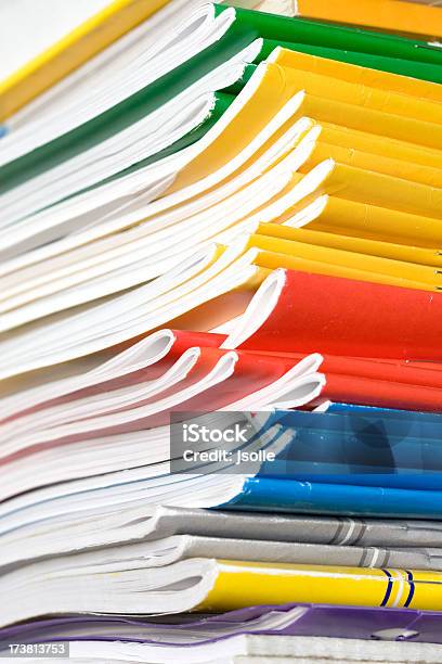 Stack Of Student Work Books Stock Photo - Download Image Now - Book, Education, Industry