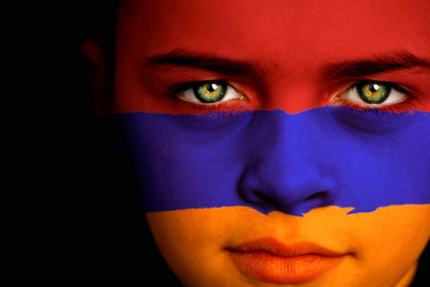 armenische flagge jungen - jingoistic stock-fotos und bilder