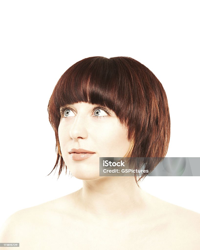 Close-up de uma mulher atraente, pensativo com olhos de cinzento - Royalty-free Cabelo Curto - Estilo de cabelo Foto de stock
