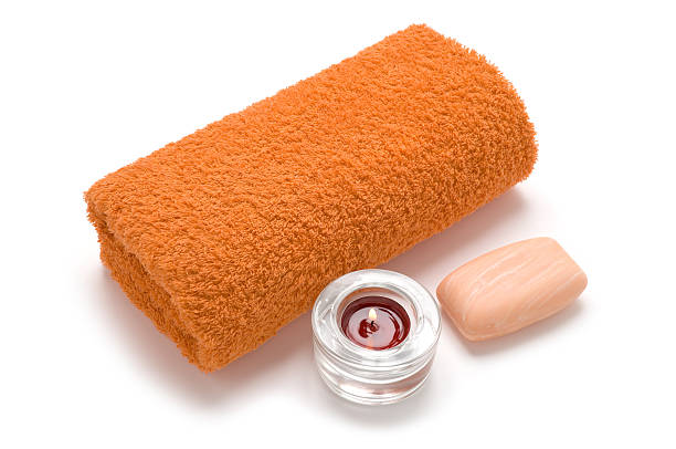 istock Towel, soap and candel isolated on white 173816018