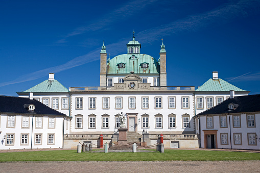 Helsingor, Denmark - August 24, 2022: Panoramic view of the Kronborg castle, a renaissance castle in northern Denmark immortalized in Shakespeare’s Hamlet.