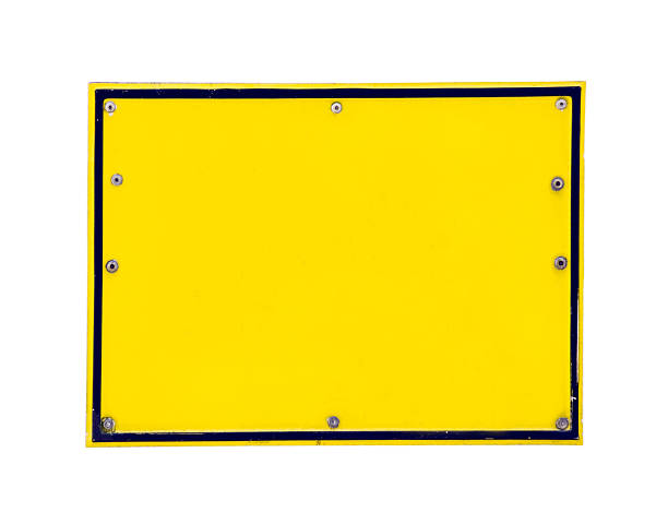 istock Blank yellow board with black frame and screws on white 173820112