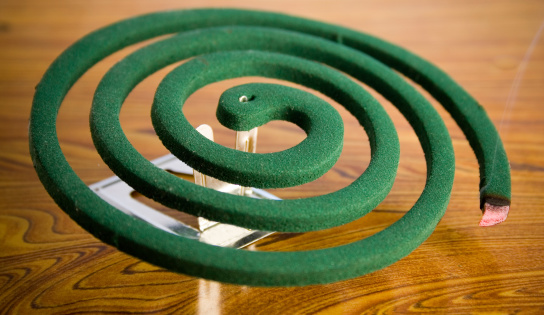 Burning Mosquito coil on table