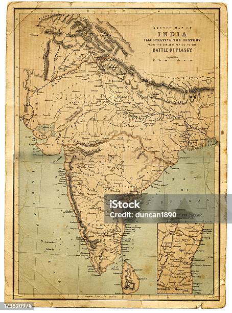 Lindia - Immagini vettoriali stock e altre immagini di Carta geografica - Carta geografica, India, Vecchio stile