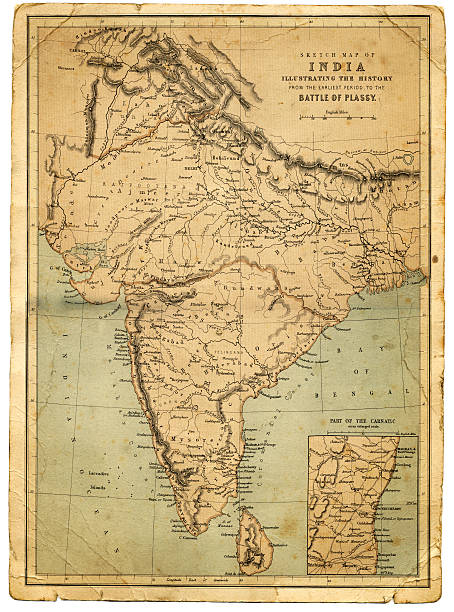 India "Vintage map of India from the 19th century. Map from 1879, photo by d walker" old indian stock illustrations