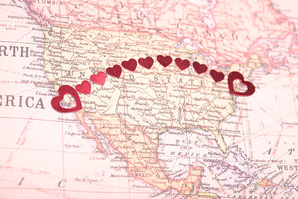 Bicoastal Coast-to-Coast American Romance Hearts on Map