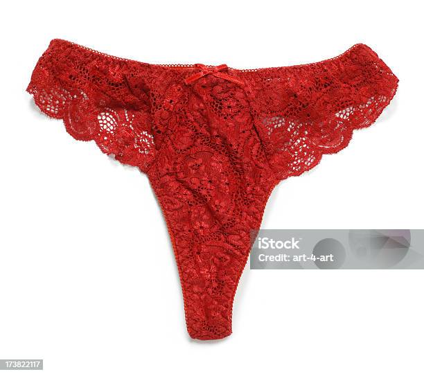 Sexy Lingerie Rendado Isolado No Branco Vermelho Cueca De Senhora - Fotografias de stock e mais imagens de Acessório