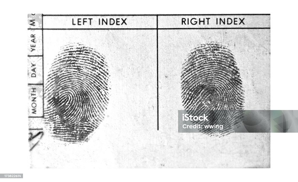 Black and White Fingerprints A set of black and white index finger fingerprints. Some copy space. Fingerprint Stock Photo