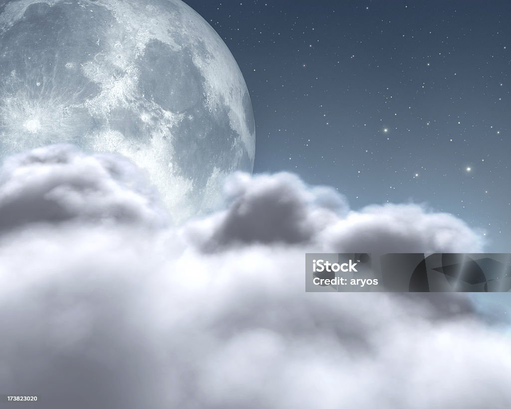 Lua cheia com nuvens claras - Foto de stock de Azul royalty-free