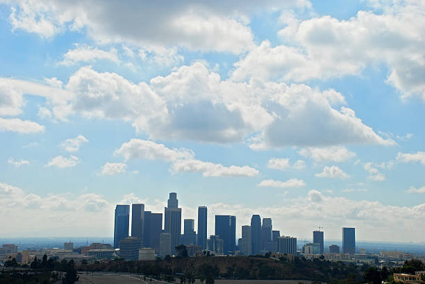 Los Angeles downtown skyline silhouette with clouds