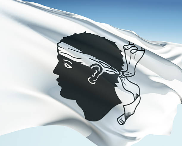 Flag of Corsica Corsica flag waving in the wind. Elaborate rendering including motion blur and even a fabric texture (visible at 100%). corsican flag stock pictures, royalty-free photos & images