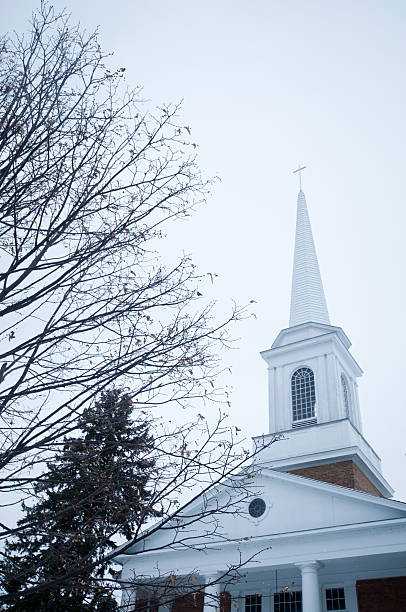 istock Church steeple with winter trees 173825136