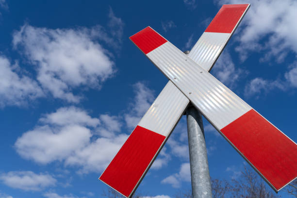 St. Andrew's cross railway sign with nice blue sky in background