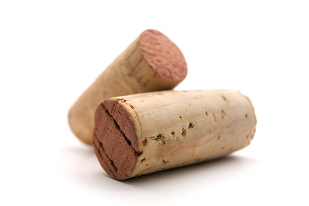 Close-up of two used wine corks stock photo