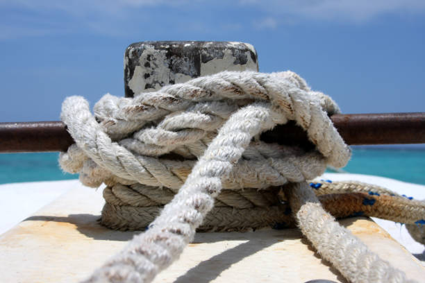 Rope that tied the ship close-up on the background of the ship's side. Background, screen saver, layout, mockup of ship's gear.