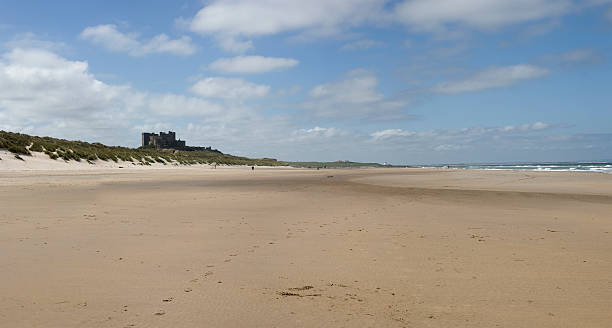 castelo de bamburgh e desertas beach - bamburgh bamburgh castle sand dune history imagens e fotografias de stock