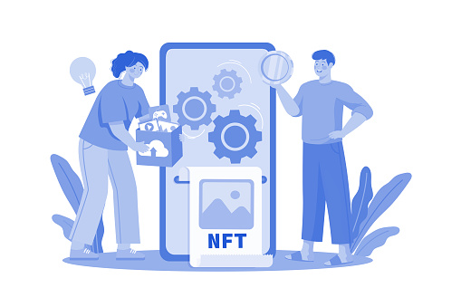 NFT Minting Process Illustration concept. A flat illustration isolated on white background