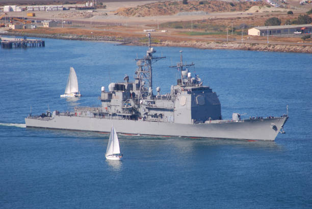 istock Modern Warship Leaving Port 173829073