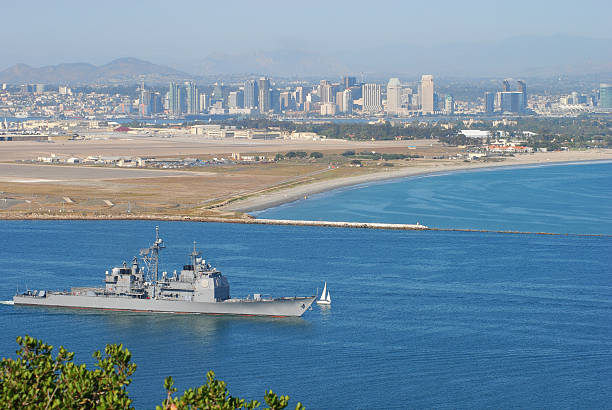 istock Modern Warship Leaving San Diego Port 173829079