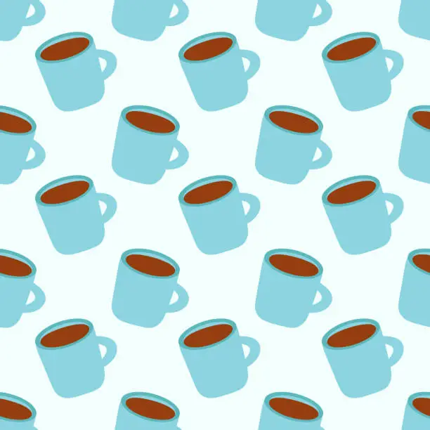 Vector illustration of Coffee or tea cups seamless pattern. Vector background.