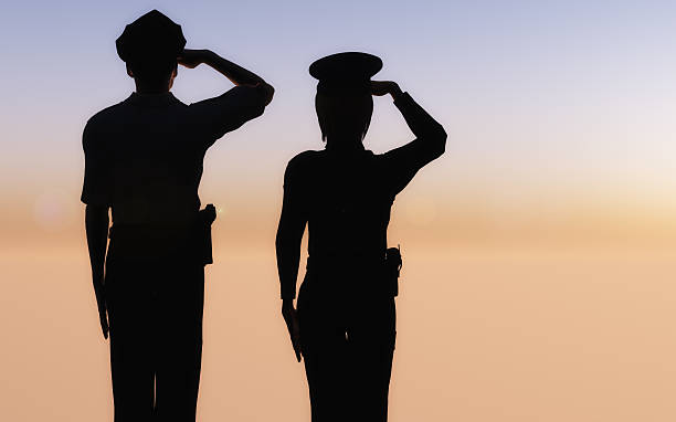 Dawn Salute Two officers saluting at dawn. officer military rank stock pictures, royalty-free photos & images