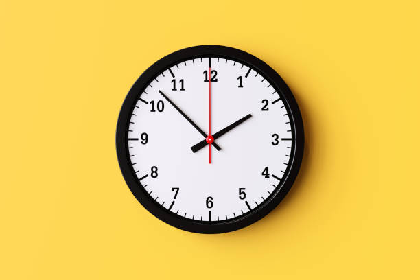 istock Circle clock with hour and minute hands on the background. Concept of management time, working hours 1738315574