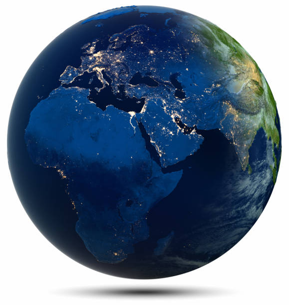 istock Planet Earth city lights white isolated 1738319909