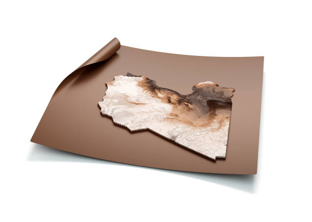 istock Map Of Libya Old Style Brown On Unrolled Map Paper Sheet On White Background 3d Illustration 1738345448