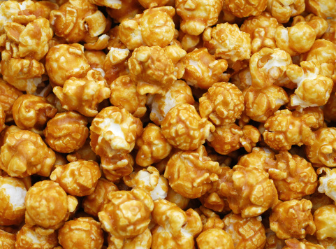 Close up shot of caramel popcorn for a popcorn background. 