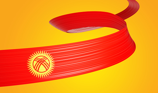3d Flag Of Kyrgyzstan 3d Wavy Shiny Kyrgyzstan Ribbon Isolated On Yellow Background 3d Illustration