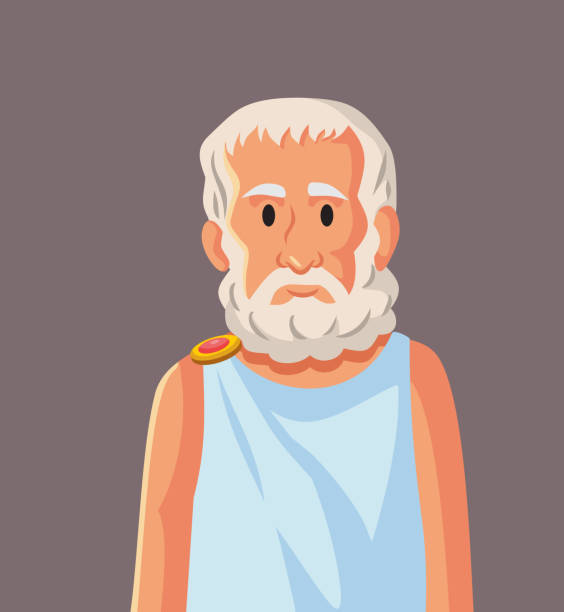 Ancient Philosopher Aristoteles Vector Cartoon Illustration Famous Greek personality studying many field of humanistic sciences political joke stock illustrations