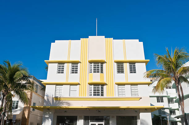 istock Florida Art Deco hotels blue sky palms 173836353