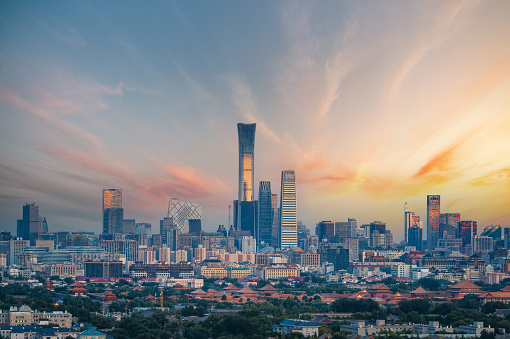 The skyline of Beijing at sunset, beautiful and fresh urban environment