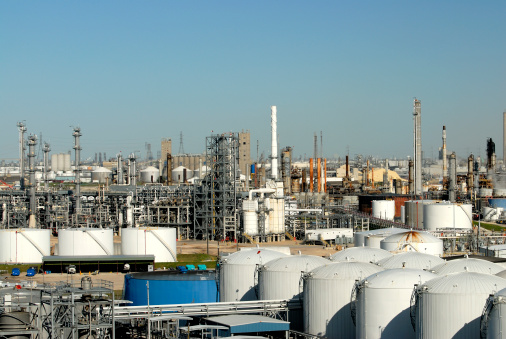 Horizontal Image of a Chemical Plant and Refinery in Houston, Texas.  An incredible array of pipe, storage tanks, and stacks.