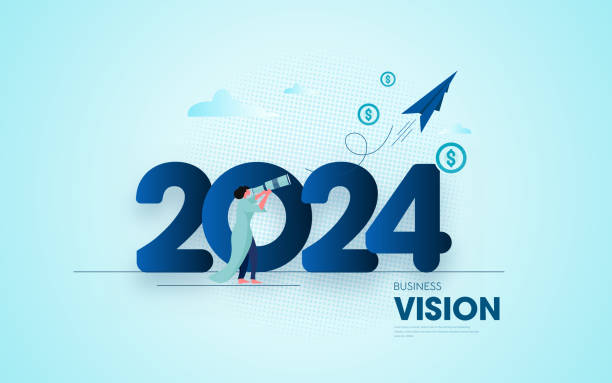 экономический прогноз на 2024 год или концепция видения будущего - opportunity business aspirations target stock illustrations