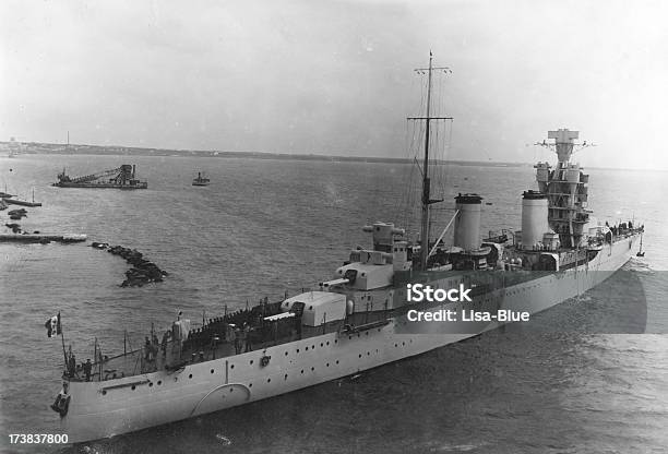 Italian Warship Leaving The Harbor In 1941black And White Stock Photo - Download Image Now