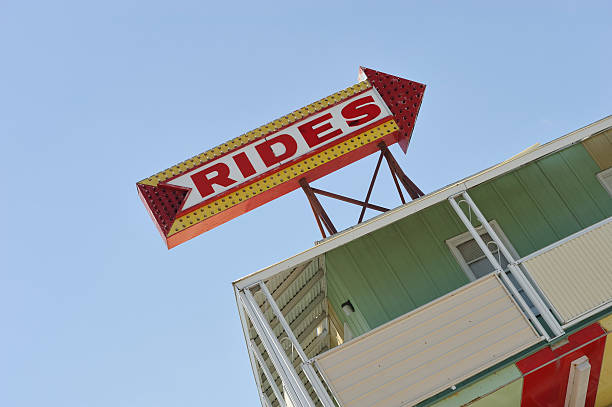 Retro Beach Carnival Sign with Arrow Points to Carnival Rides