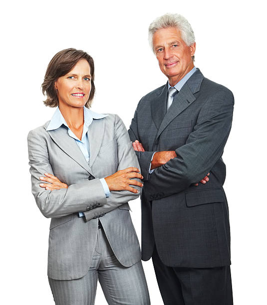 istock Business people smilingh against white background 173838068