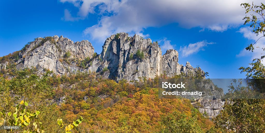 Panoramic view of Seneca Rocks in West Virginia in autumn Autumn at Seneca Rocks. West Virginia - US State Stock Photo