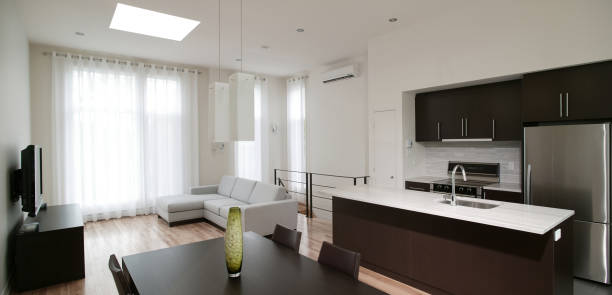 istock residential Modern kitchen and living room 173839383